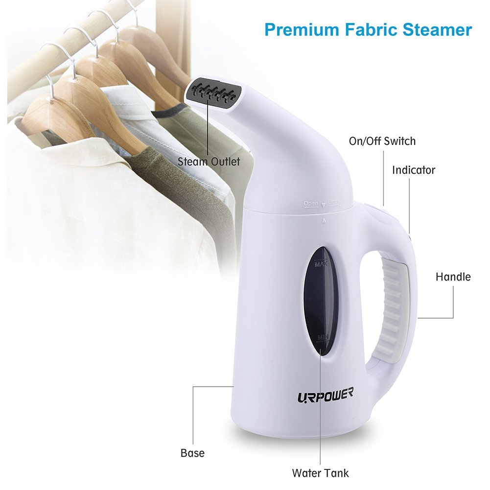 URPOWER Garment Steamer 130ml Portable Handheld Fabric Steamer Fast Heat-up Powerful Travel Garment Clothes Steamer with High Capacity for Home and Travel, Travel Pouch Included