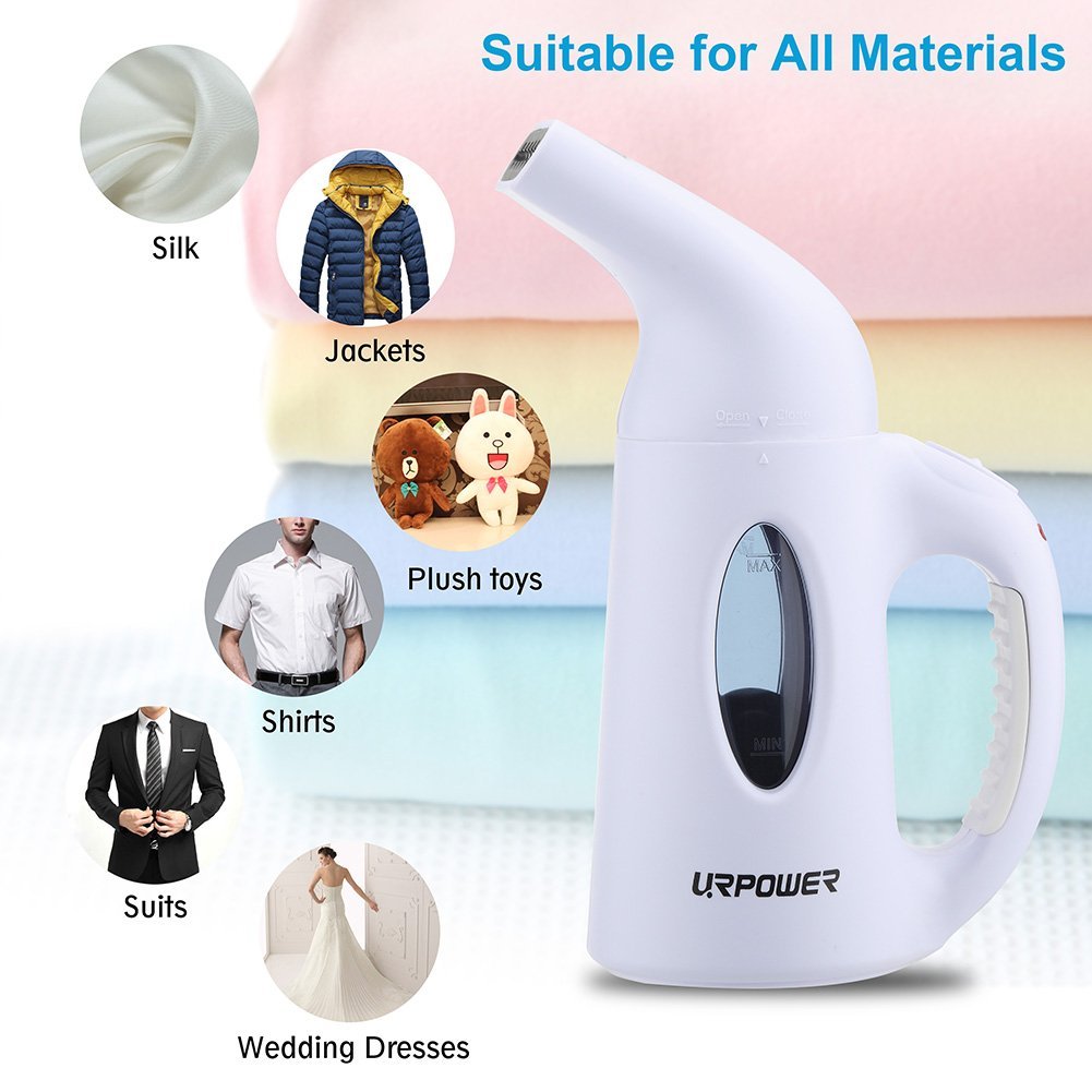 URPOWER Garment Steamer 130ml Portable Handheld Fabric Steamer Fast Heat-up Powerful Travel Garment Clothes Steamer with High Capacity for Home and Travel, Travel Pouch Included