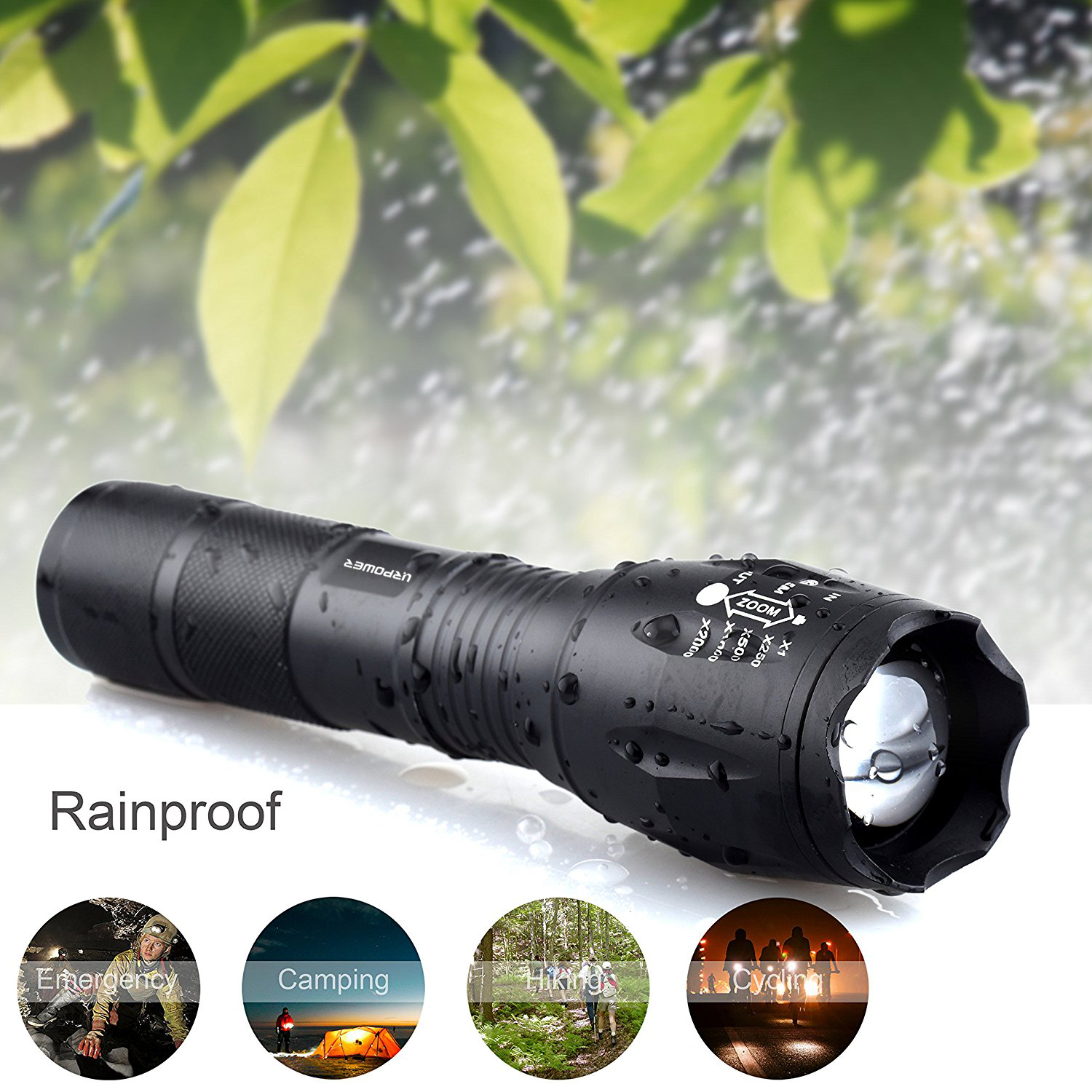 URPOWER Tactical Flashlight Super Bright CREE LED Flashlight Zoomable Tactical Flashlight Rainproof Lighting Lamp Torch -with Rechargeable 18650 2800mAh Battery -For Cycling Hiking Camping Emergency