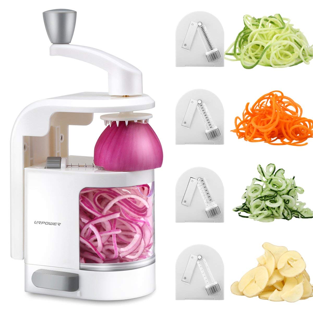 URPOWER Spiralizer Vegetable Slicer 4-Blade Vegetable Spiralizer, Veggie Pasta Spaghetti Maker, Perfect for Salad, Zucchini Noodles, Pasta and Cut Vegetables, Make Low Carb/Paleo/Gluten-Free Meals