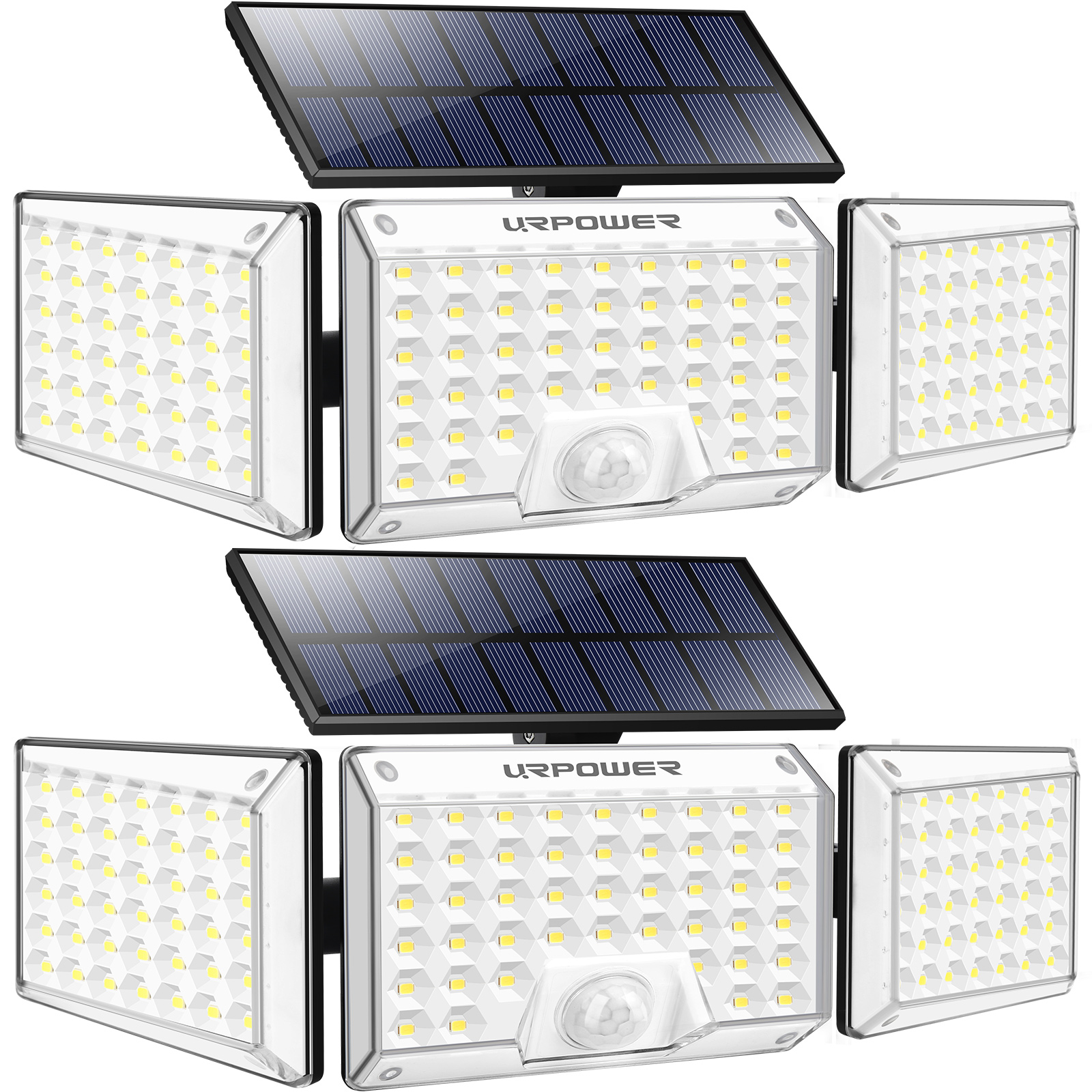 URPOWER 130 LED Solar Lights Outdoor, 1000LM 3-Head Adjustable Solar Motion Sensor Security Lights 2 Pack