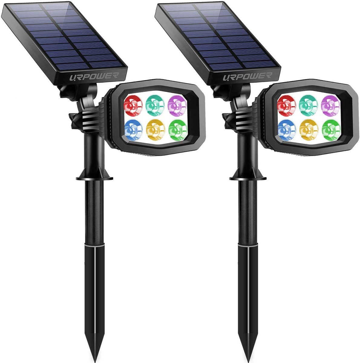 URPOWER Solar Lights Outdoor, Upgraded 2 Modes Solar Lights 2-in-1 Waterproof Solar Spotlight,Solar Wall Lights Pathway Lights Landscape Lighting (2 Pack) (Multi-Color)