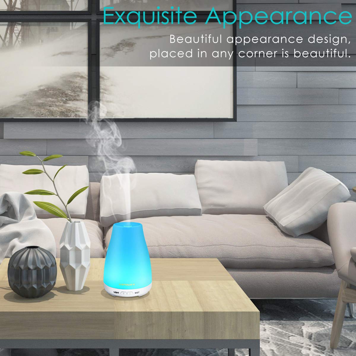 URPOWER 2nd Version Essential Oil Diffuser,Aroma Essential Oil Cool Mist Humidifier with Adjustable Mist Mode,Waterless Auto Shut-Off and 7 Color Lights Changing for Home Office Baby