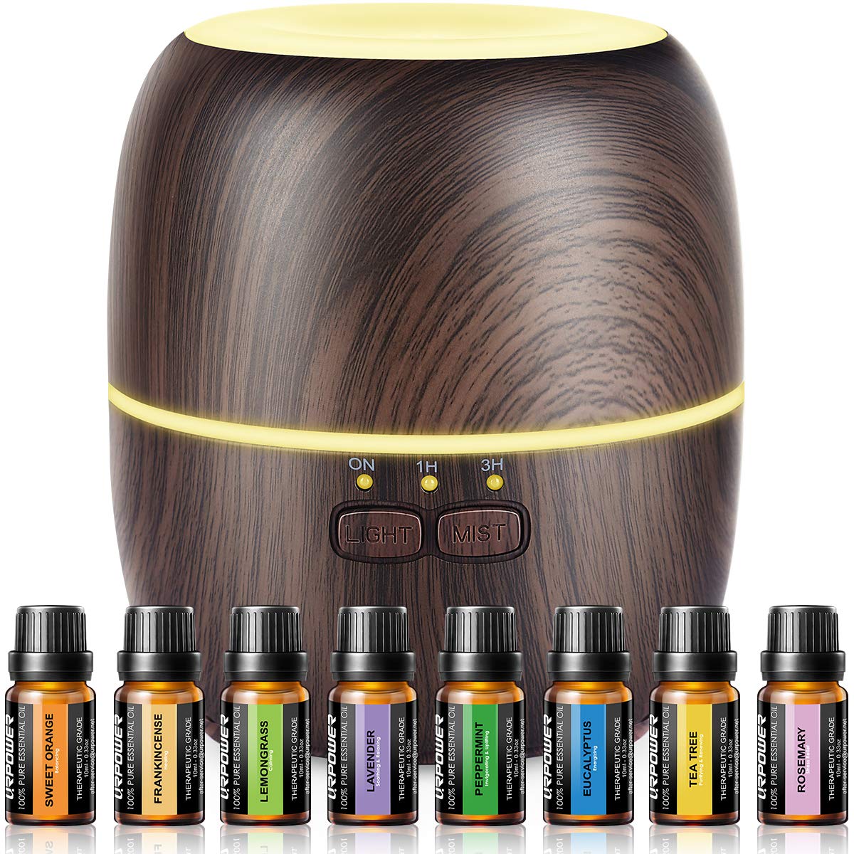 URPOWER Essential Oil Diffuser, 230ml Diffusers for Essential Oils Super Quiet Wood Grain Aromatherapy Oil Diffuser Essential Oils with Adjustable Mist Mode Oil Diffuser Essential Oils for Home Yoga