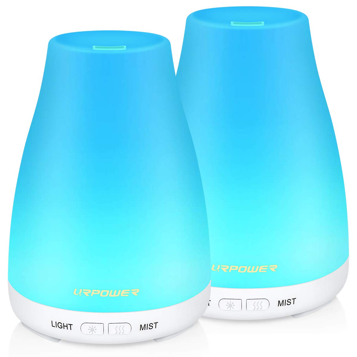 URPOWER Essential Oil Diffuser, 2 Pack Aromatherapy Diffuser for Essential Oils Portable Cool Mist Humidifier with Adjustable Mist Mode 7 Colors Lights and Waterless Auto Shut-Off for Home Office