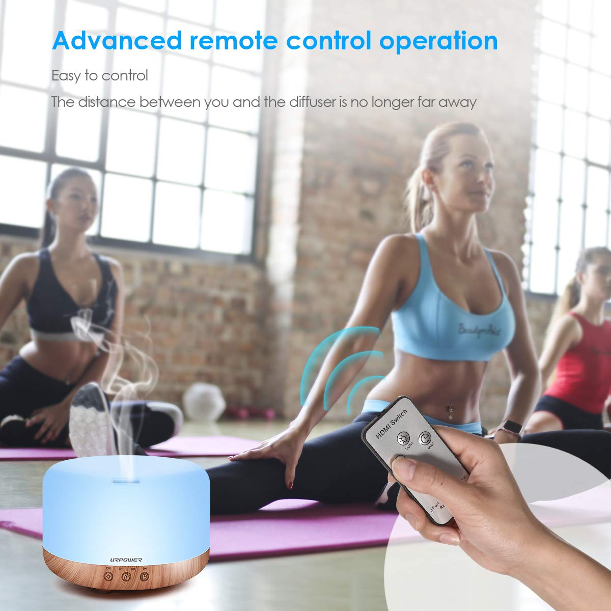 URPOWER 1000ml Essential Oil Diffuser Humidifiers Remote Control Ultrasonic Aromatherapy Diffusers Room Decor Running 20 Hours with Adjustable Mist Mode,Water-Less Auto Shut-Off & 7 Color Lights