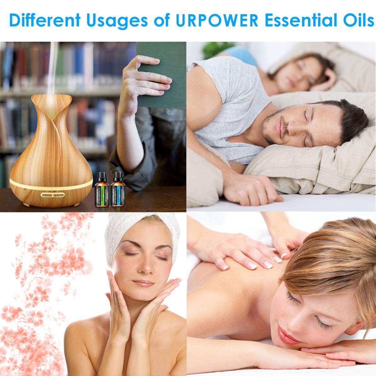 URPOWER Essential Oils, Upgraded 6 Aromatherapy Essential Oil Diffuser Essential Oils 100% Pure Lavender, Peppermint, Sweet Orange, Eucalyptus, Tea Tree, Lemongrass Essential Oil Gift Set 10ml/each