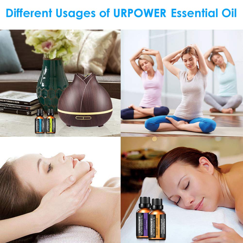 URPOWER Essential Oils Top 8 Aromatherapy Essential Oils 100% Pure Therapeutic Grade Essential Oils Set Lavender/Peppermint/Tea Tree/Orange/Eucalyptus/Lemongrass/Frankincense/Rosemary