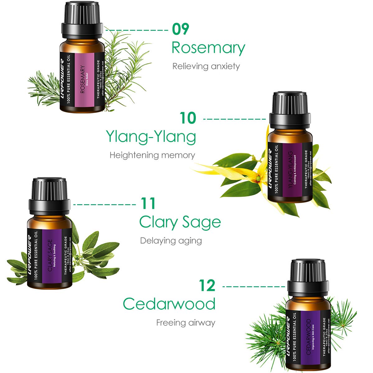 URPOWER Essential Oils, 16x10ml 100% Pure Aromatherapy Essential Oil Gift Set with Lavender, Sweet Orange, Peppermint, Lemon, Rosemary, Grapefruit, etc for Essential Oil Diffuser, Massage, Spa