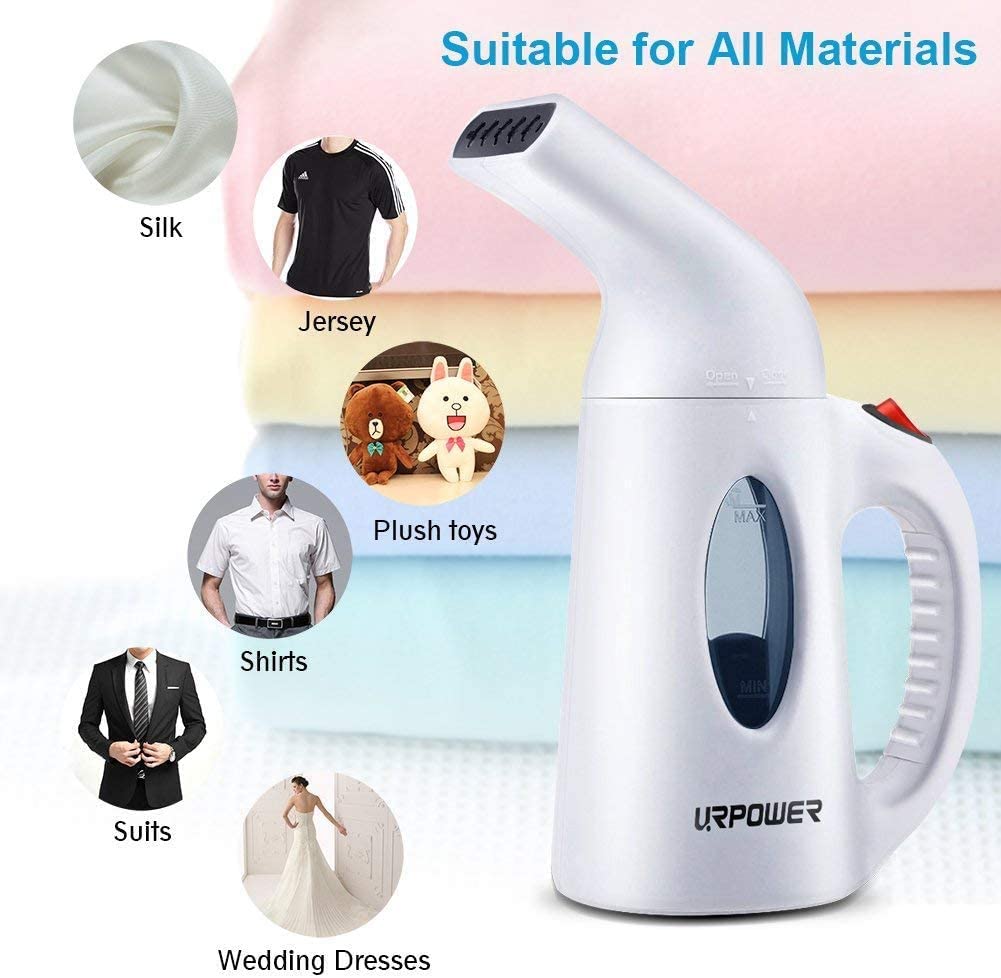 URPOWER Garment Steamer 130ml Portable 7 in 1 Handheld Fabric Steamer Fast Heat-up Powerful Garment Clothes Steamer with High Capacity for Home and Travel, Travel Pouch Included- Not for Abroad