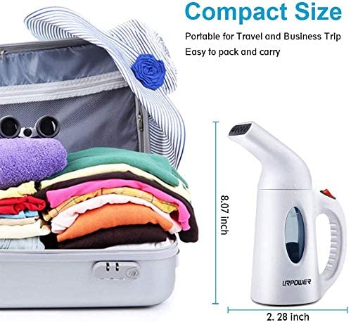 URPOWER Garment Steamer 130ml Portable 7 in 1 Handheld Fabric Steamer Fast Heat-up Powerful Garment Clothes Steamer with High Capacity for Home and Travel, Travel Pouch Included- Not for Abroad