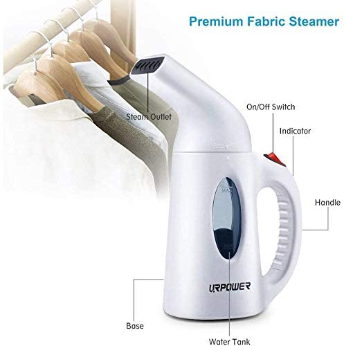 URPOWER Garment Steamer 130ml Portable 7 in 1 Handheld Fabric Steamer Fast Heat-up Powerful Garment Clothes Steamer with High Capacity for Home and Travel, Travel Pouch Included- Not for Abroad