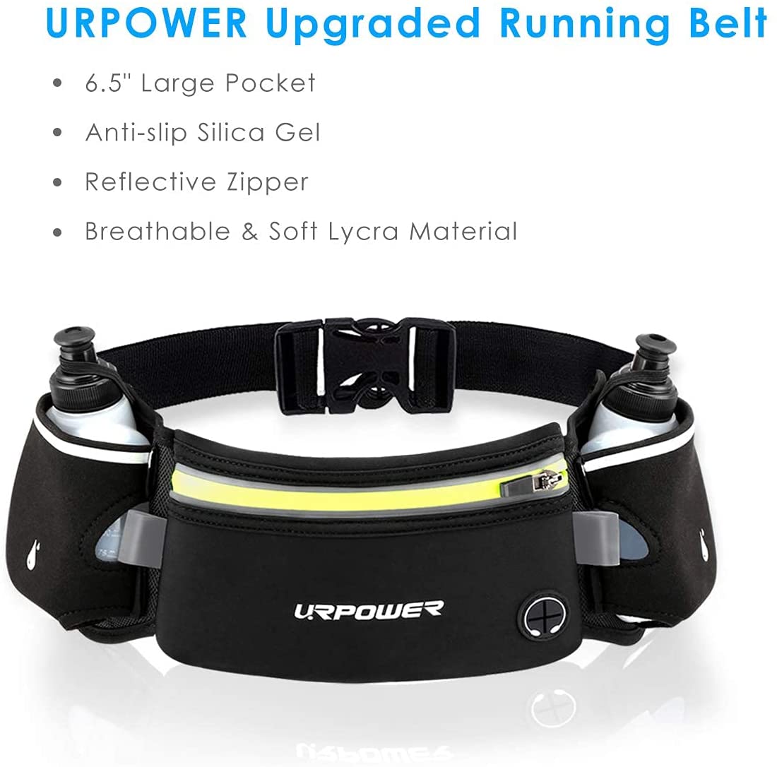 URPOWER Upgraded Running Belt with Water Bottle, Running Fanny Pack with Adjustable Straps, Large Pocket Waist Bag Phone Holder for Running Fits 6.5 inches Smartphones, Running Pouch