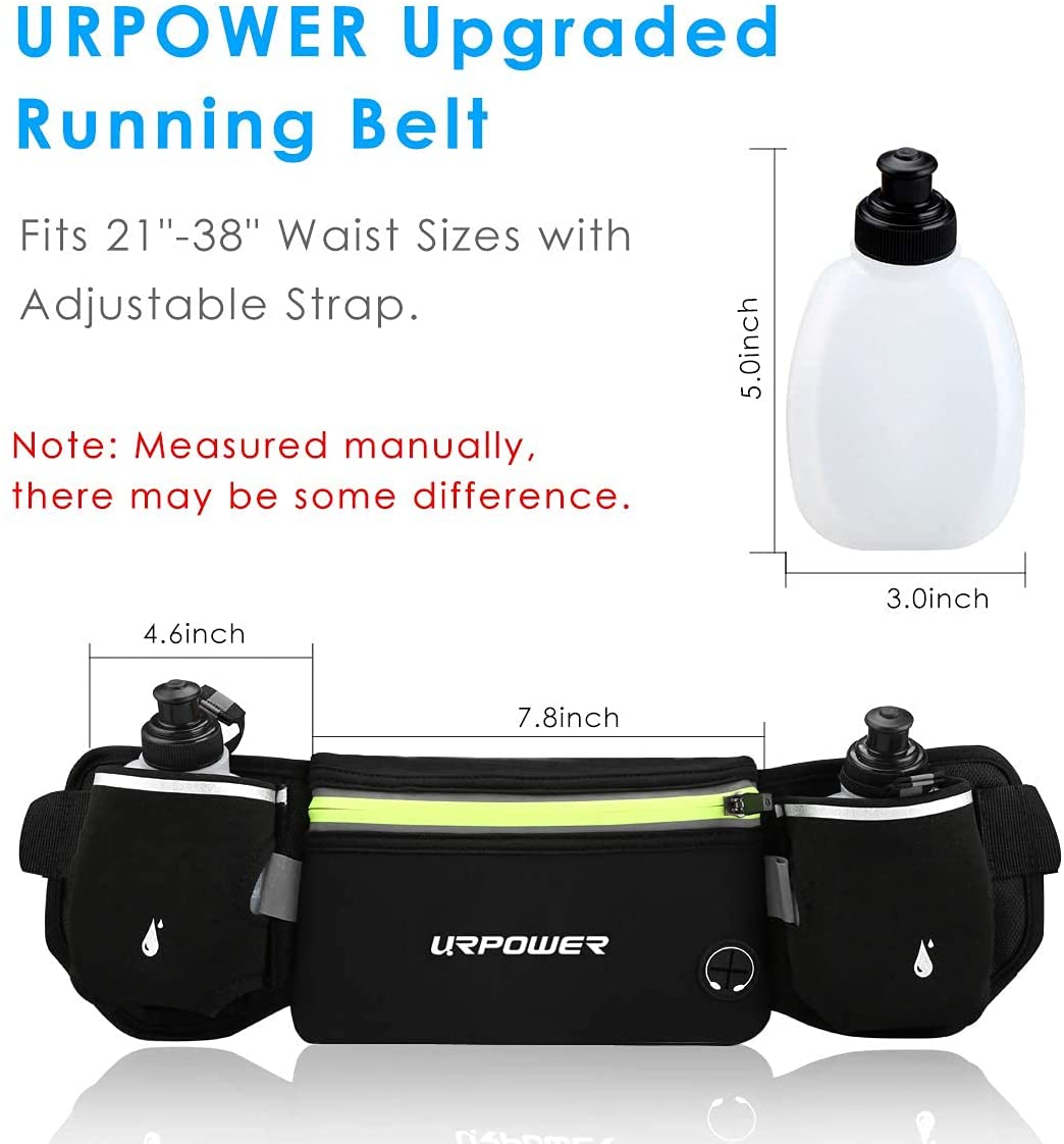 URPOWER Upgraded Running Belt with Water Bottle, Running Fanny Pack with Adjustable Straps, Large Pocket Waist Bag Phone Holder for Running Fits 6.5 inches Smartphones, Running Pouch