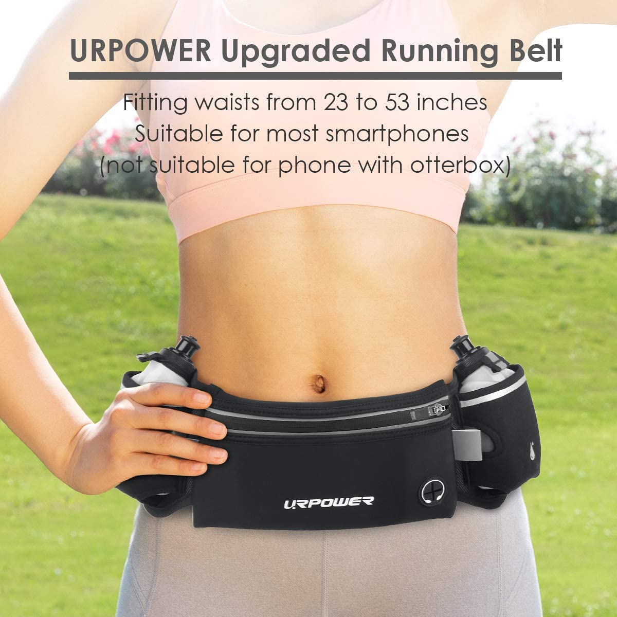 URPOWER Upgraded Running Belt with Water Bottle, Running Fanny Pack with Adjustable Straps, Large Pocket Waist Bag Phone Holder for Running Fits 6.5 inches Smartphones, Running Pouch