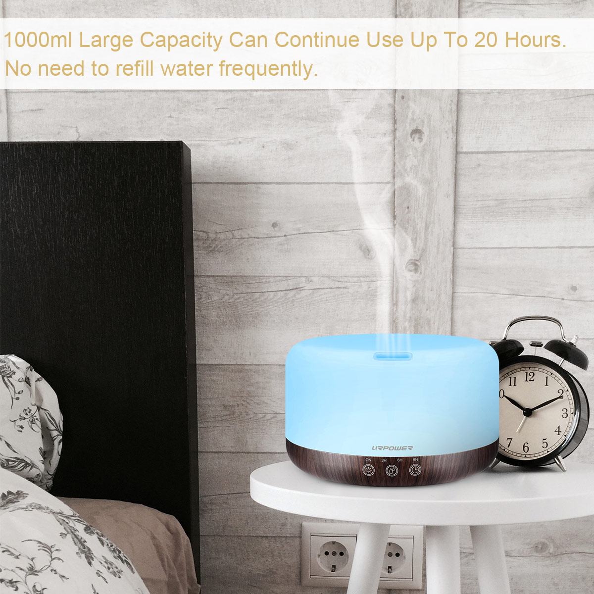 URPOWER 1000ml Essential Oil Diffuser Remote Control 5 in 1 Ultrasonic Aromatherapy Oil Cool Mist Humidifier Running 20 Hours with Adjustable Mist Mode/4 Timer Settings for Large Room Study Yoga Spa