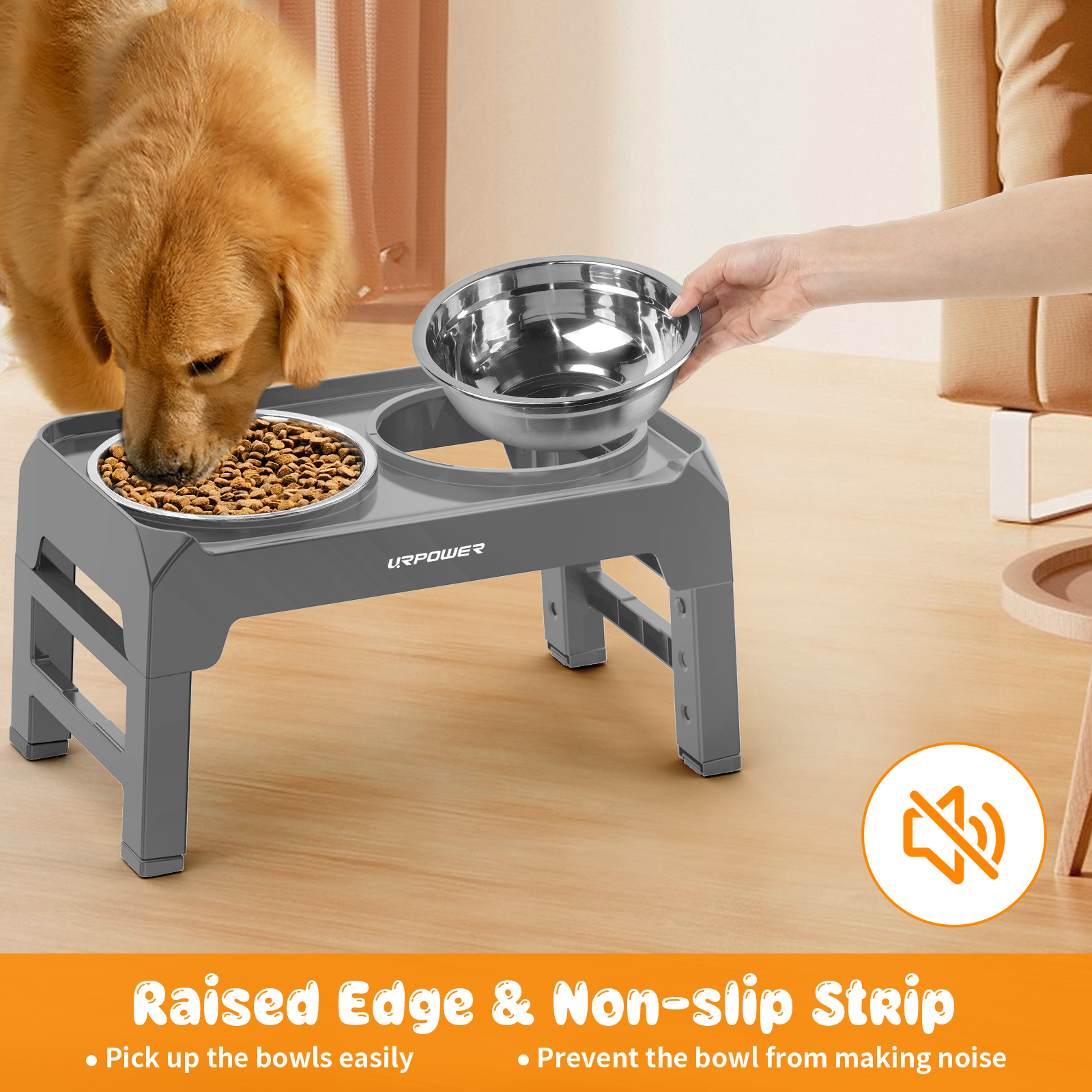 URPOWER Elevated Dog Bowls Adjustable Raised Dog Bowl with 2 Stainless Steel 1.5L Dog Food Bowls Stand Non-Slip No Spill Dog Dish Adjusts to 3 Heights 2.8”, 8”, 12”for Small Medium Large Dogs and Pets
