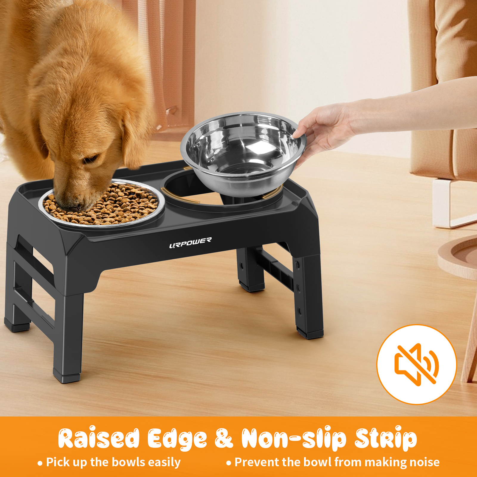 URPOWER Elevated Dog Bowls Adjustable Raised Dog Bowl with 2 Stainless Steel 1.5L Dog Food Bowls Stand Non-Slip No Spill Dog Dish Adjusts to 3 Heights 2.8”, 8”, 12”for Small Medium Large Dogs and Pets