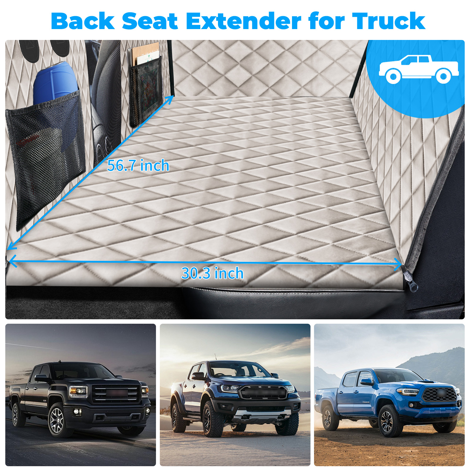 URPOWER XL Dog Back Seat Extender for Crew Cab Truck, Hard Bottom Dog Car Seat Cover Waterproof Dogs Car Hammock Pet Backseat Bed, Pet Truck Accessories for F150 / RAM 1500/ Tundra Crew Cab