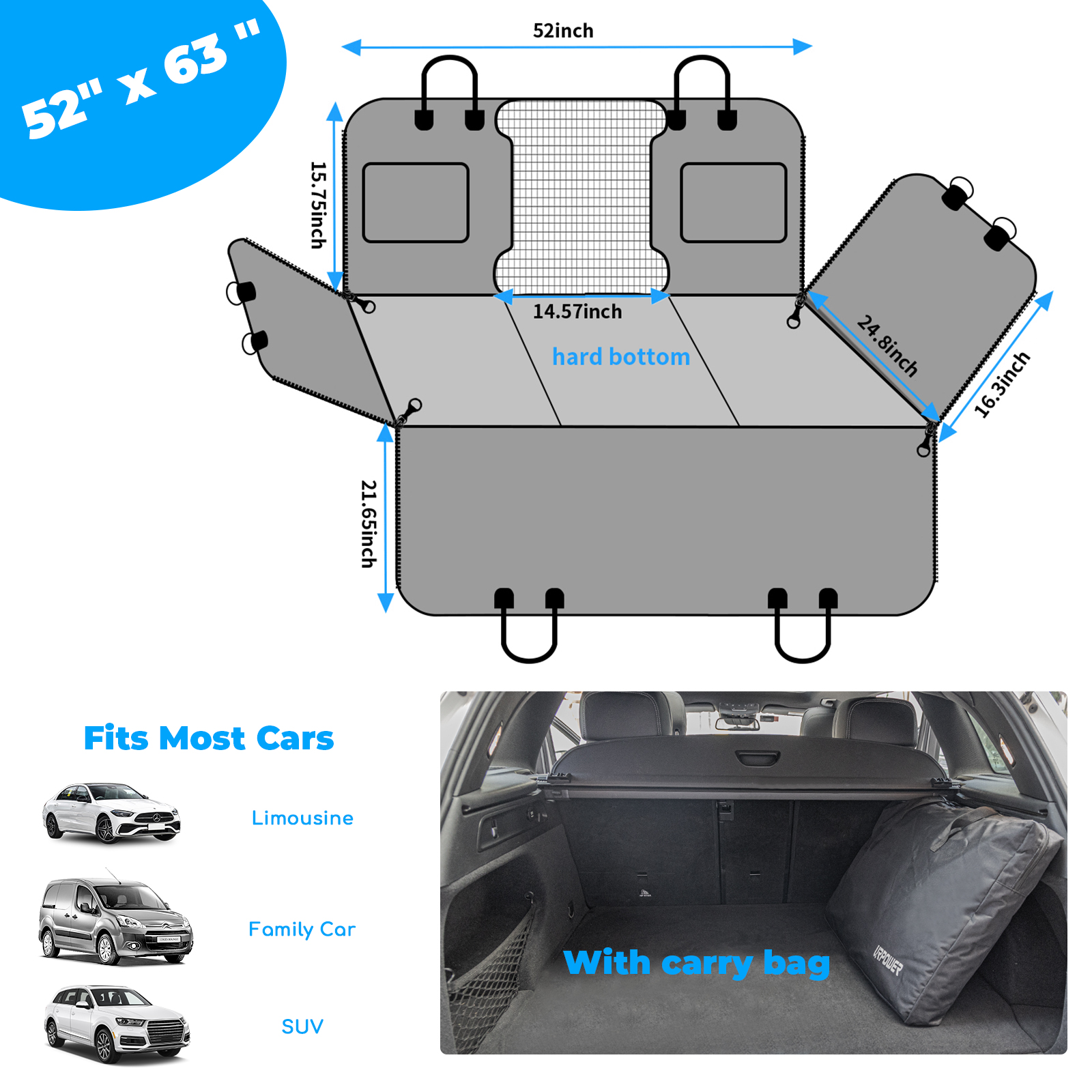 URPOWER XL Dog Back Seat Extender for Crew Cab Truck, Hard Bottom Dog Car Seat Cover Waterproof Dogs Car Hammock Pet Backseat Bed, Pet Truck Accessories for F150 / RAM 1500/ Tundra Crew Cab