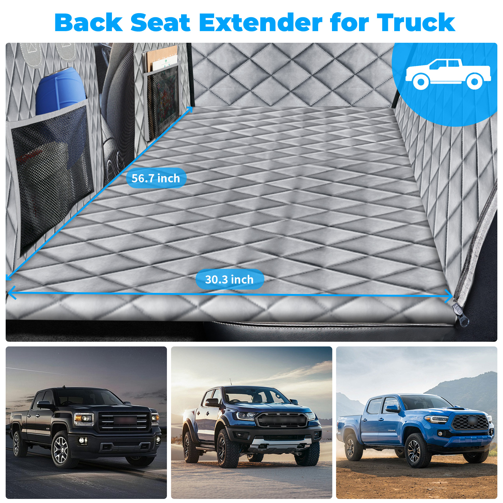 URPOWER XL Dog Back Seat Extender for Crew Cab Truck, Hard Bottom Dog Car Seat Cover Waterproof Dogs Car Hammock Pet Backseat Bed, Pet Truck Accessories for F150 / RAM 1500/ Tundra Crew Cab