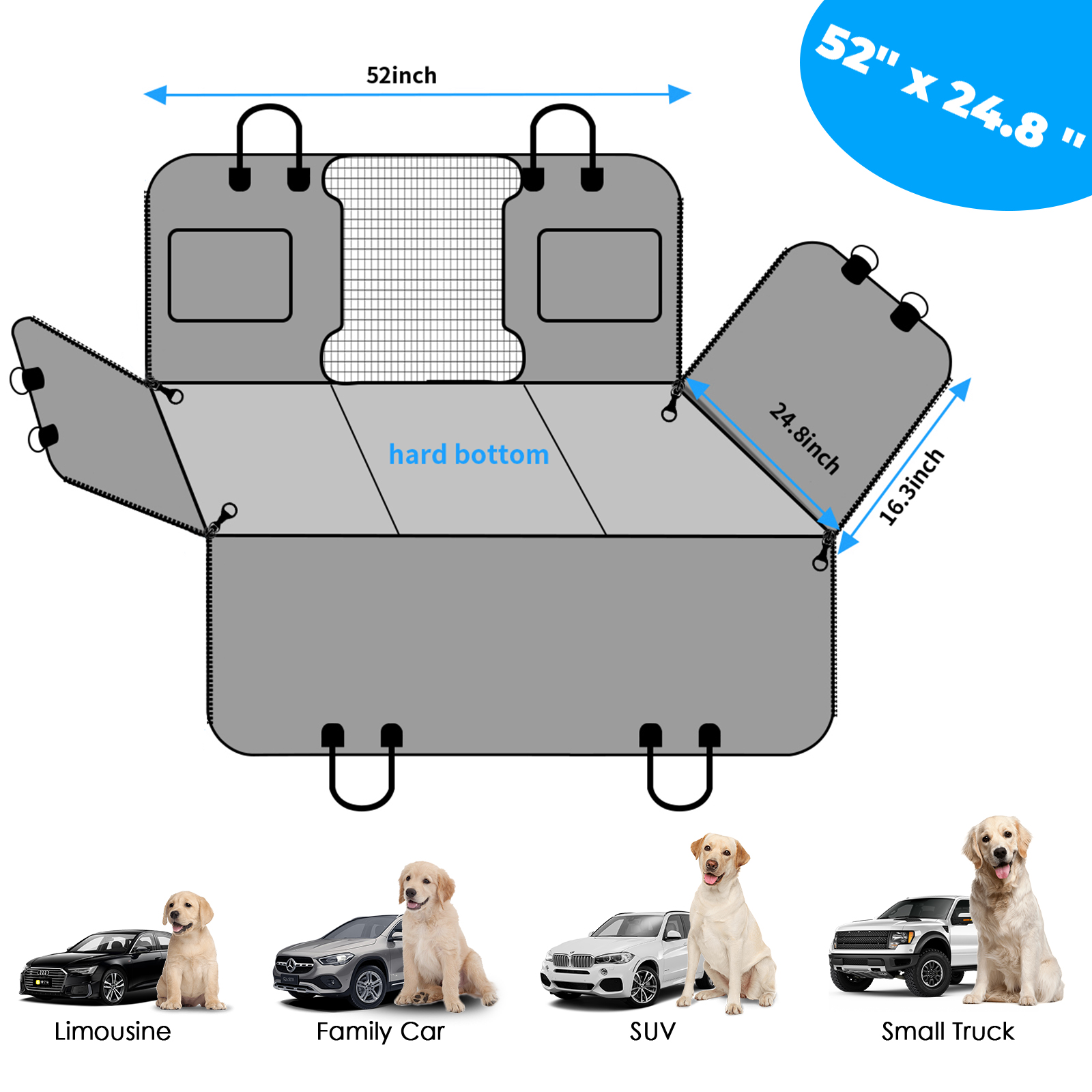 URPOWER Back Seat Extender for Dogs - Hard Bottom Dog Car Seat Cover Holds 420 lbs, Waterproof Dog Hammock Dogs Bed for Cars, SUVs & Small Trucks, Pet Backseat Protector with Mesh Window & Large Space