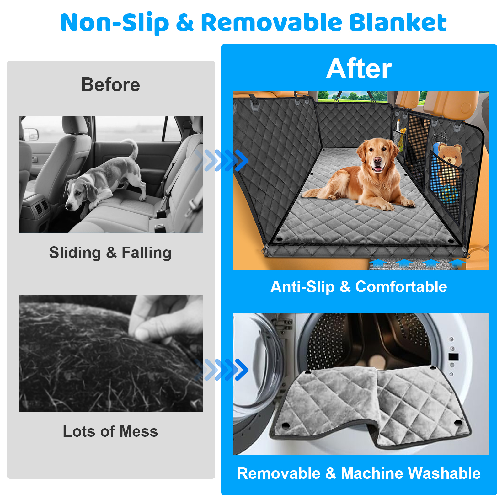 URPOWER Dogs Back Seat Extender with Non-Slip Blanket - Hard Bottom Dog Car Seat Cover & Removable Dog Bed Mat, Waterproof Dogs Hammock for Car, SUV & Small Truck, Pet Backseat Protector Holds 420lbs