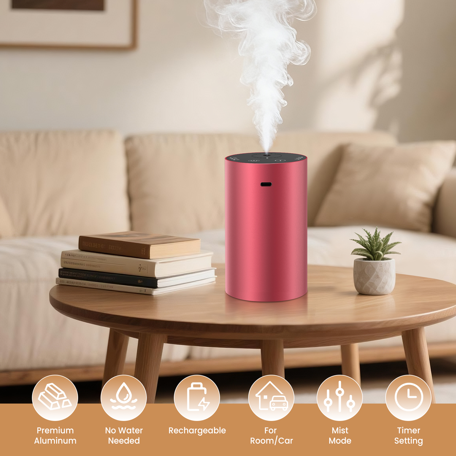 URPOWER Waterless Essential Oil Diffuser - No Water Needed Battery Operated  Mini Scent Air Machine Aromatherapy Diffuser Aluminum for Home Car Office Room