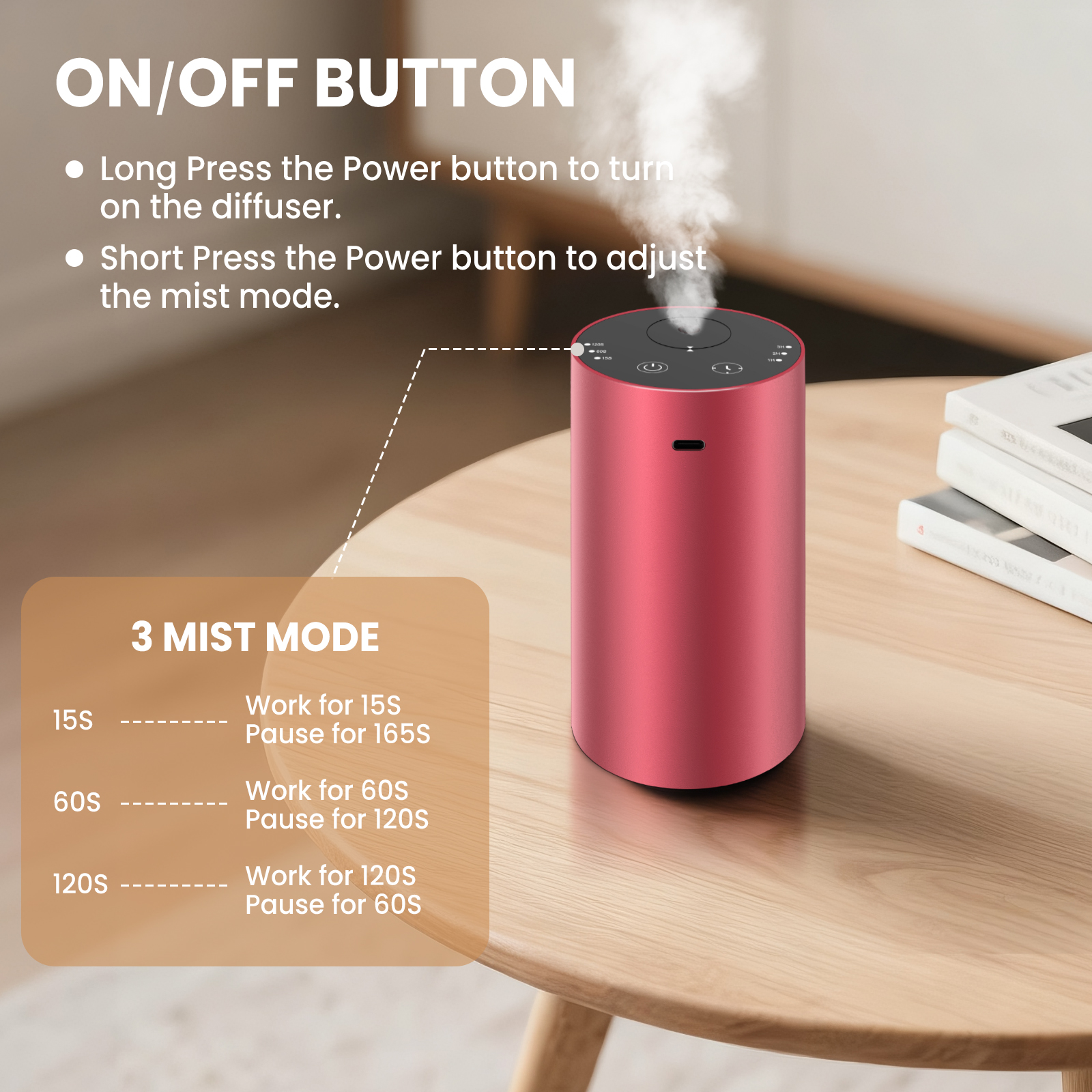 URPOWER Waterless Essential Oil Diffuser - No Water Needed Battery Operated  Mini Scent Air Machine Aromatherapy Diffuser Aluminum for Home Car Office Room