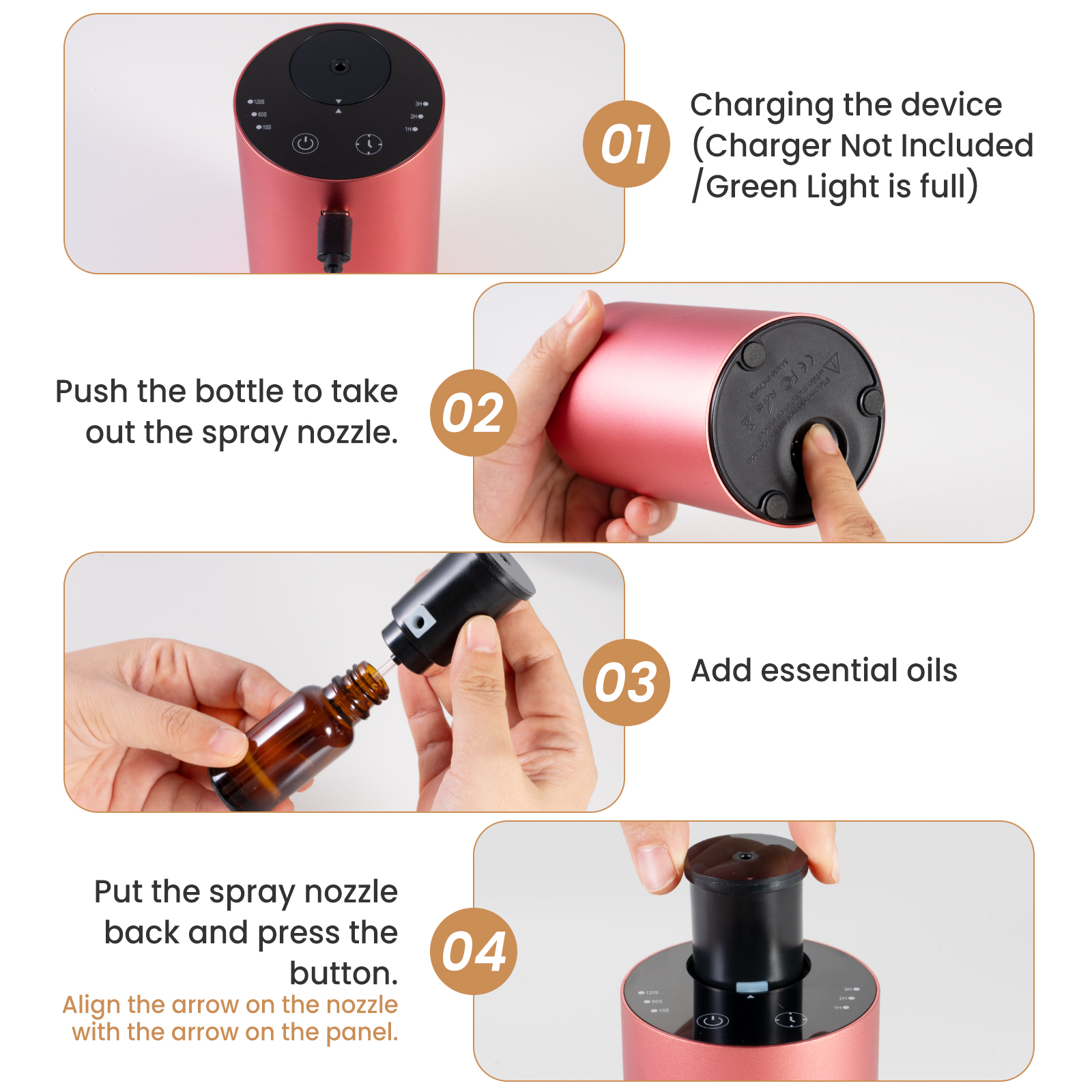 URPOWER Waterless Essential Oil Diffuser - No Water Needed Battery Operated  Mini Scent Air Machine Aromatherapy Diffuser Aluminum for Home Car Office Room