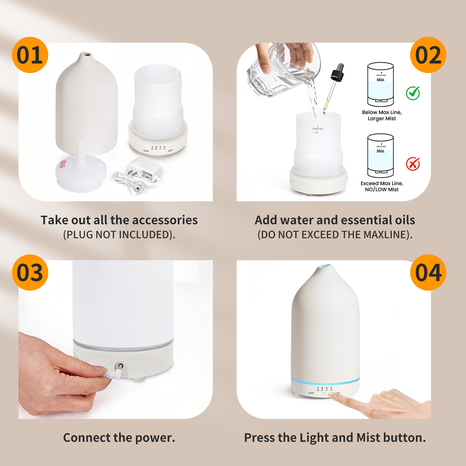 URPOWER 180ML Ceramic Essential Oil Diffuser
