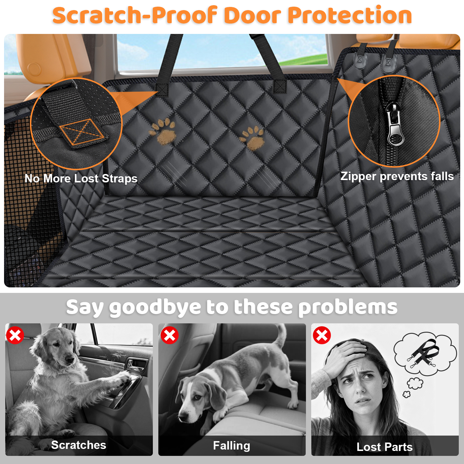 URPOWER Backseat Extender for Dogs - Hard Bottom Dog Car Seat Cover for Back Seat, Dog Hammock for Car and SUV, Pet Rear Seat Protector Dogs Travel Bed with Mesh Window & Side Flaps