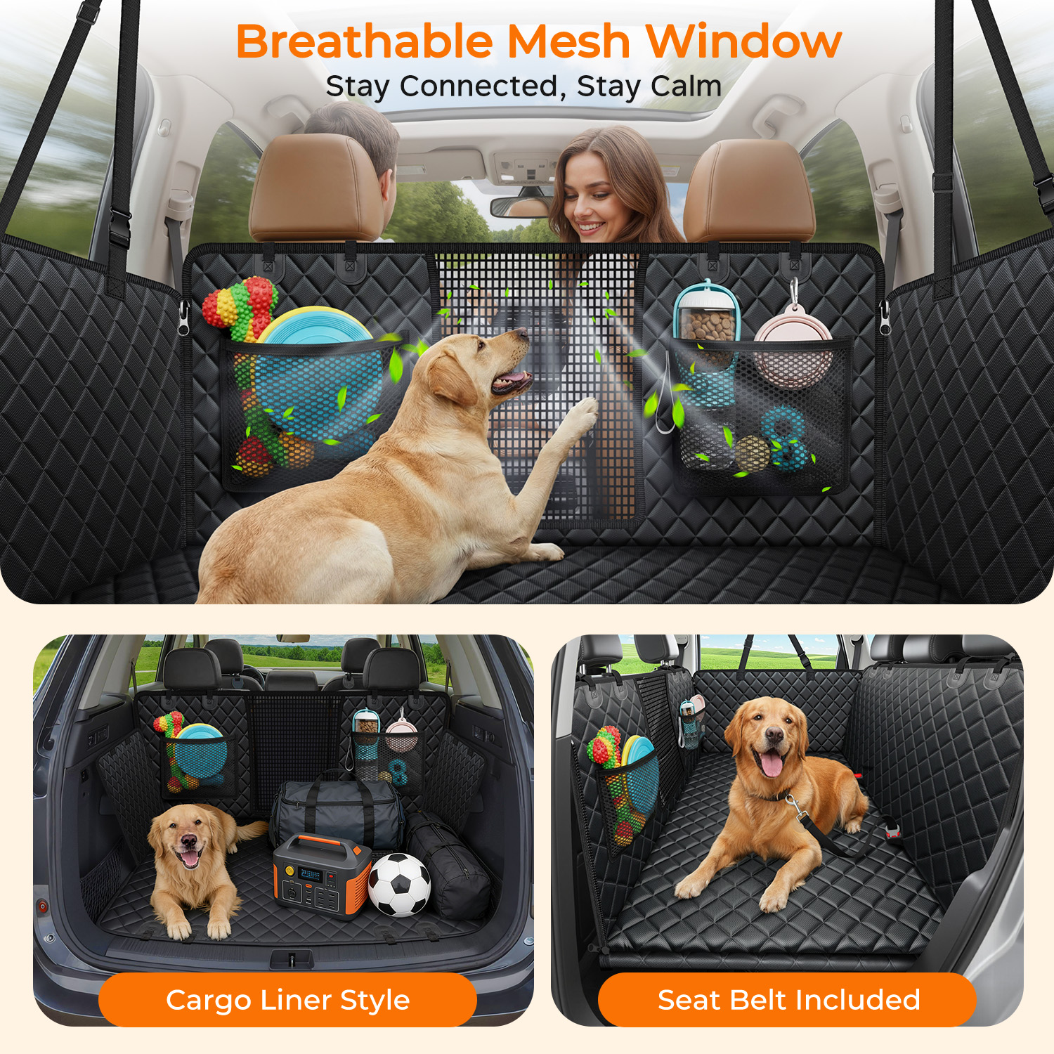 URPOWER 2026 Upgraded Back Seat Extender for Dogs - Large Hard Bottom Dog Car Seat Cover Holds 550lbs, Waterproof Dog Hammock Pet Bed with High-Density Foam Non-Slip Backseat Protector