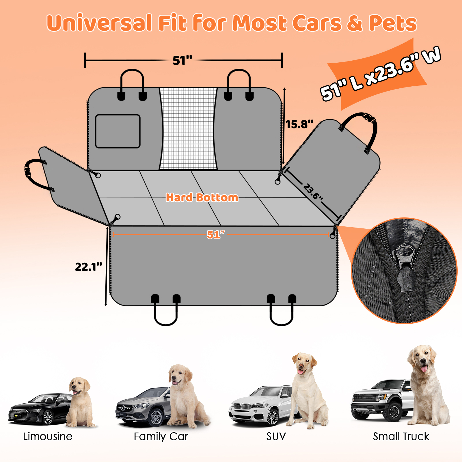 URPOWER Hard Bottom Dog Car Seat Cover for Pets 100% Waterproof Seat Cover Hammock 600D Heavy Duty Scratch Proof Nonslip Durable Soft Back Seat Covers for Cars Trucks and SUVs