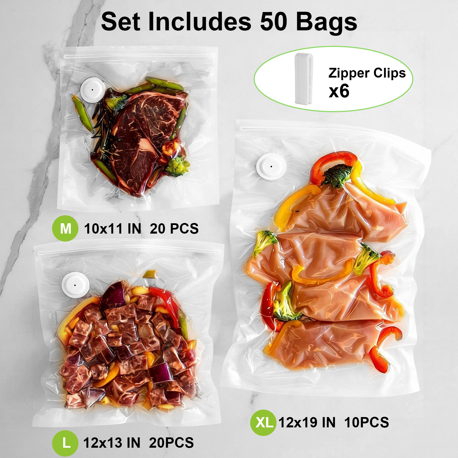 URPOWER Vacuum Sealer Bags for Food: 50 PCS with 6 Clips