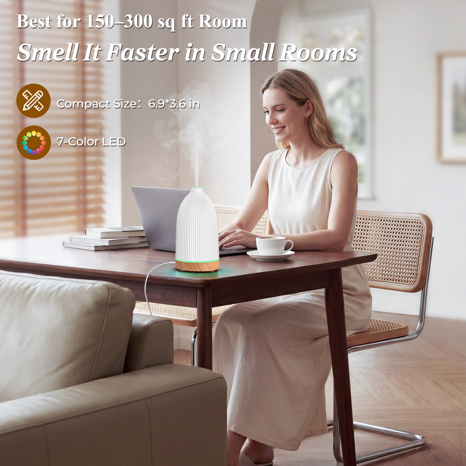 URPOWER 150ML Essential Oil Diffuser Compact Ultrasonic Aroma Diffuser