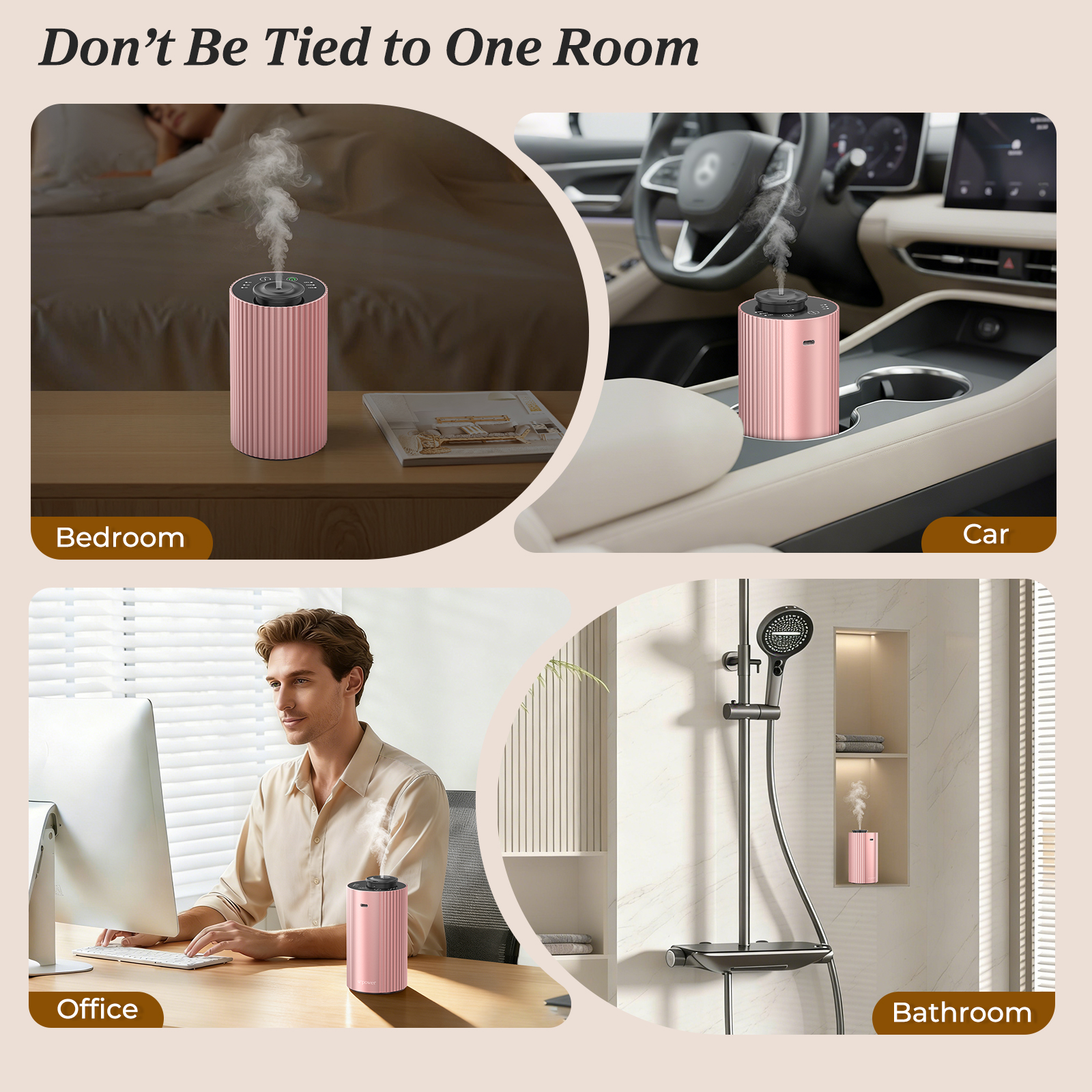 URPOWER Waterless Essential Oil Diffuser Cordless Mini Scent Diffuser 20mL, Pink