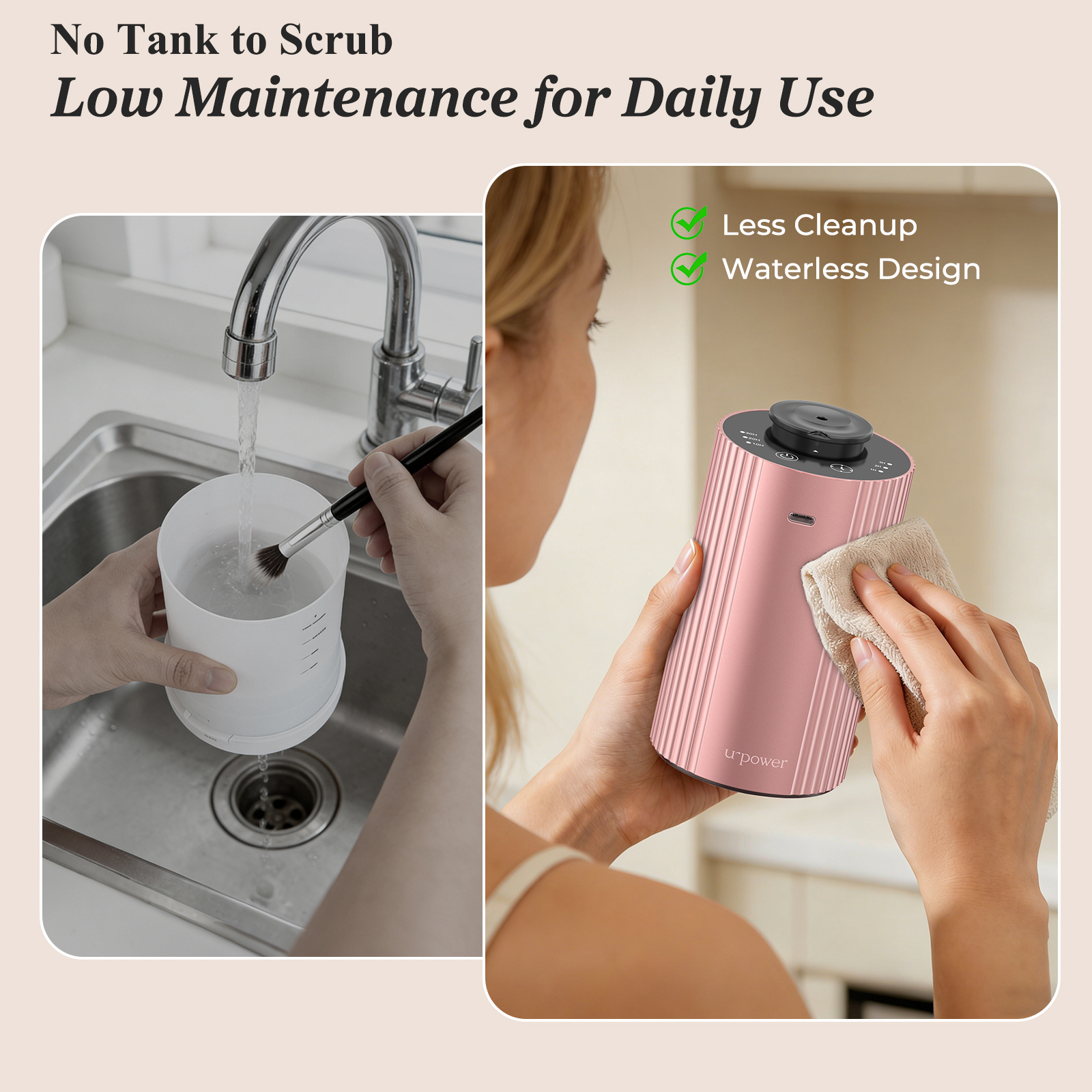 URPOWER Waterless Essential Oil Diffuser Cordless Mini Scent Diffuser 20mL, Pink